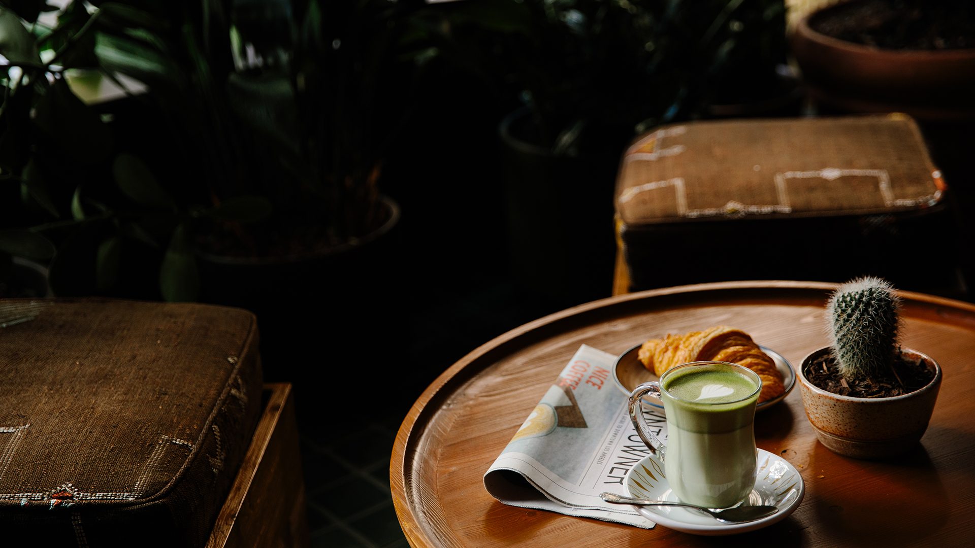 Croissant and cappuccino in the bar at Freehand Los Angeles, The Exchange Coffee Co.